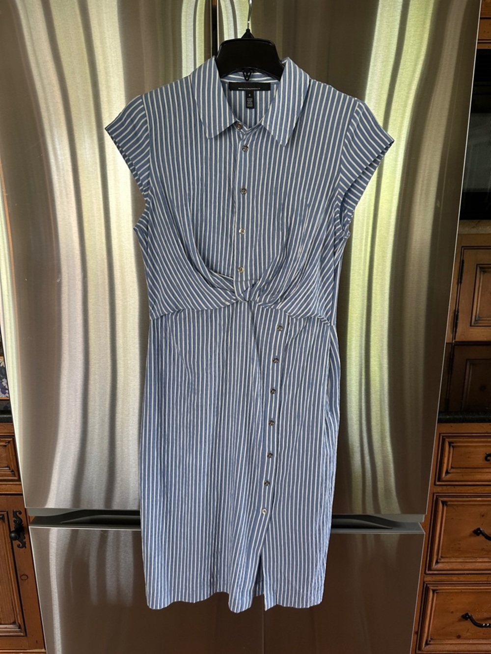 White House Black Market Blue and White Striped Button-Front Midi Dress